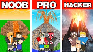 NOOB VS PRO VS HACKER VOLKANİK DAĞ AİLE EVİ YAPI KAPIŞMASI - Minecraft