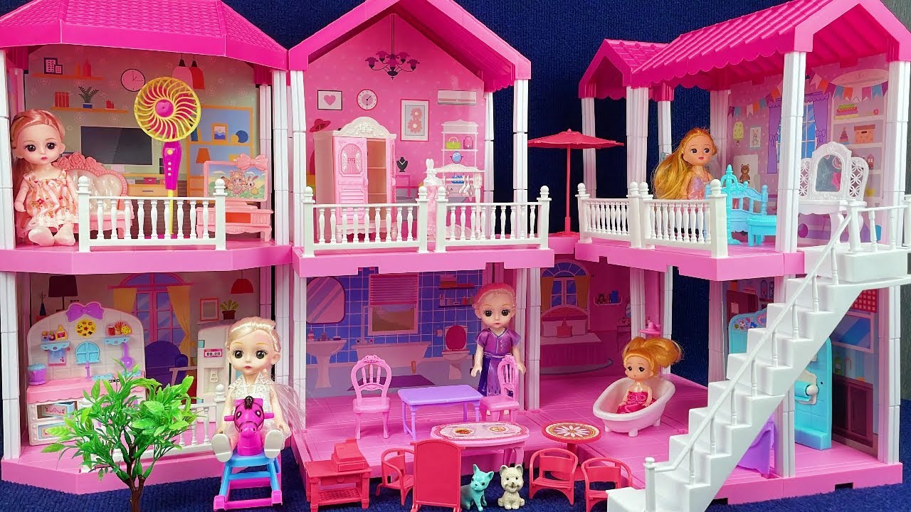 8 Minutes Satisfying with Unboxing Pink Barbie House with Garden