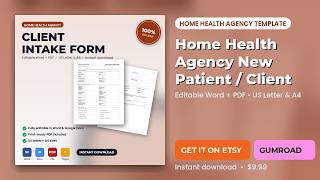 Home Health Agency New Patient / Client Intake & Health History Form | Editable Word + PDF