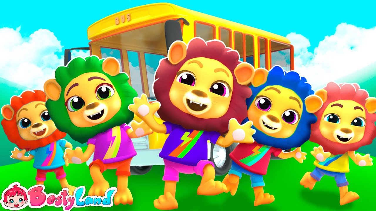 Five Little Lions Are Riding On The Bus! 🦁 | More Nursery Rhymes and Kids Song
