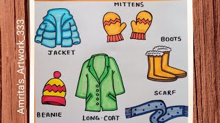 Winter Clothes Drawing | How to Draw Clothes in Winter season ( Step by Step Tutorial )