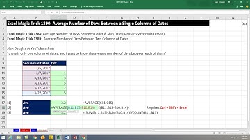 Excel Magic Trick 1390: Average Number of Days Between Dates in a Single Column 3 Examples
