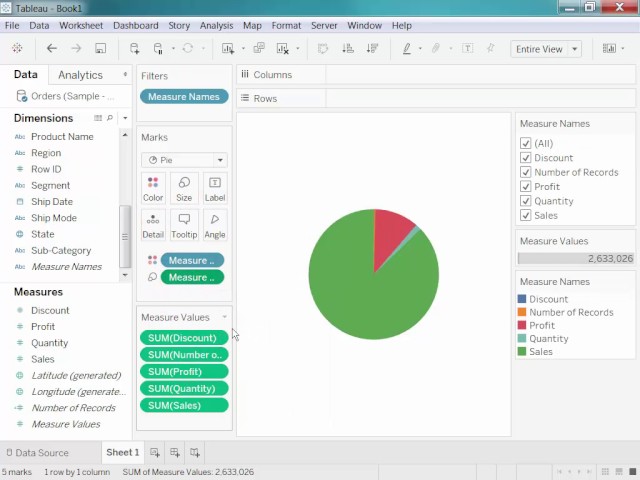 How to create a pie chart using multiple measures in Tableau class=