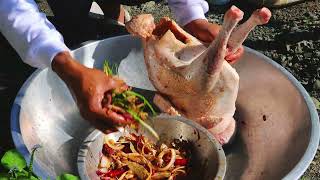 Turkey (Pabo) dishes I Roasted turkey, smoked turkey chorizo, eating in the ricefields