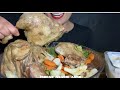Mukbang eating boiled duck with veggies اكل بط مسلوق مع الخضار