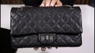 Chanel 2.55 Handbag - Reissue In Black Caviar Leather And Ruthineum Hardware Size 225