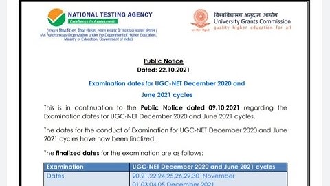 Finalized Dates for NTA-NET  Dec.2020 & June 2021 || NET/JRF....Exam || PUBLIC NOTICE || 22.10.2021