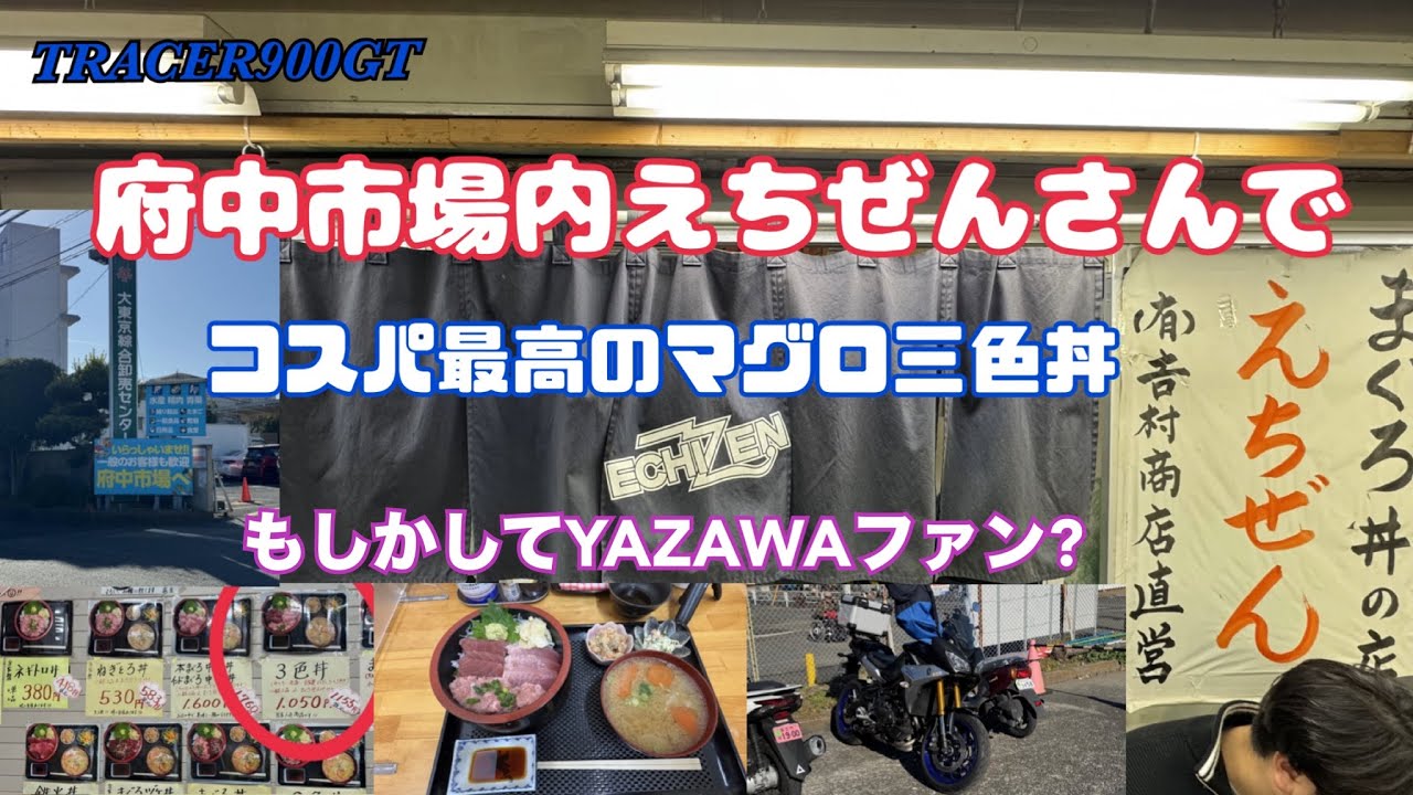 【TRACER900GT】東京都府中市の大東京綜合卸売センター(通称 府中市場)の『えちぜん』さんでマグロ三色丼をたべたら「旨い」「安い」でビックリ！
