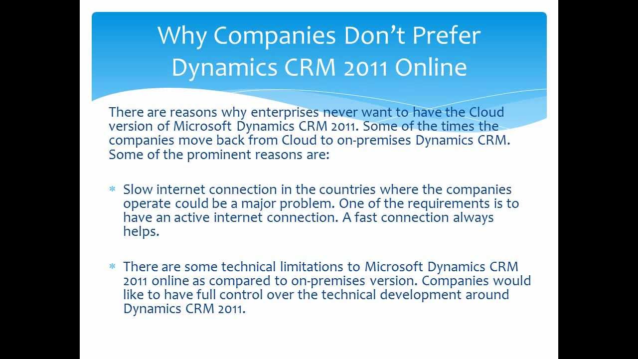Limitations of Dynamics CRM Online Vs On Premises - YouTube
