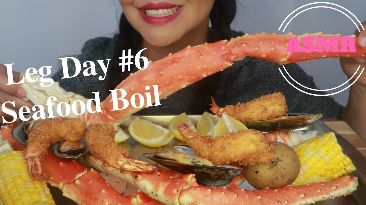 ASMR - Leg Day #6 King Crab Legs With Fried Shrimps & Mussels (No Talking)