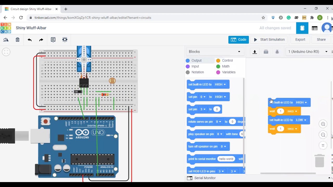 7. Tinkercad Circuit light sensor with servo - YouTube