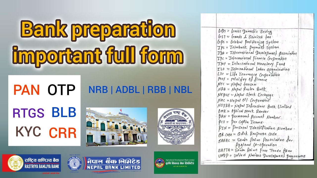 Top 80+ Full Forms for Bank Exam Preparation | NRB, RBB, ADBL, NBL