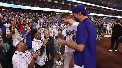 Trea Turner and Max Scherzer going to Juan Soto after the walk off to celebrate!