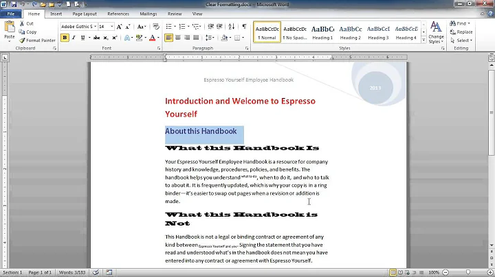 Word 2010: Using the Clear Formatting Feature