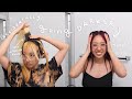 *finally* fixing my split dye hair | bleaching, cutting bangs & dying my hair MAGENTA ft. uberliss