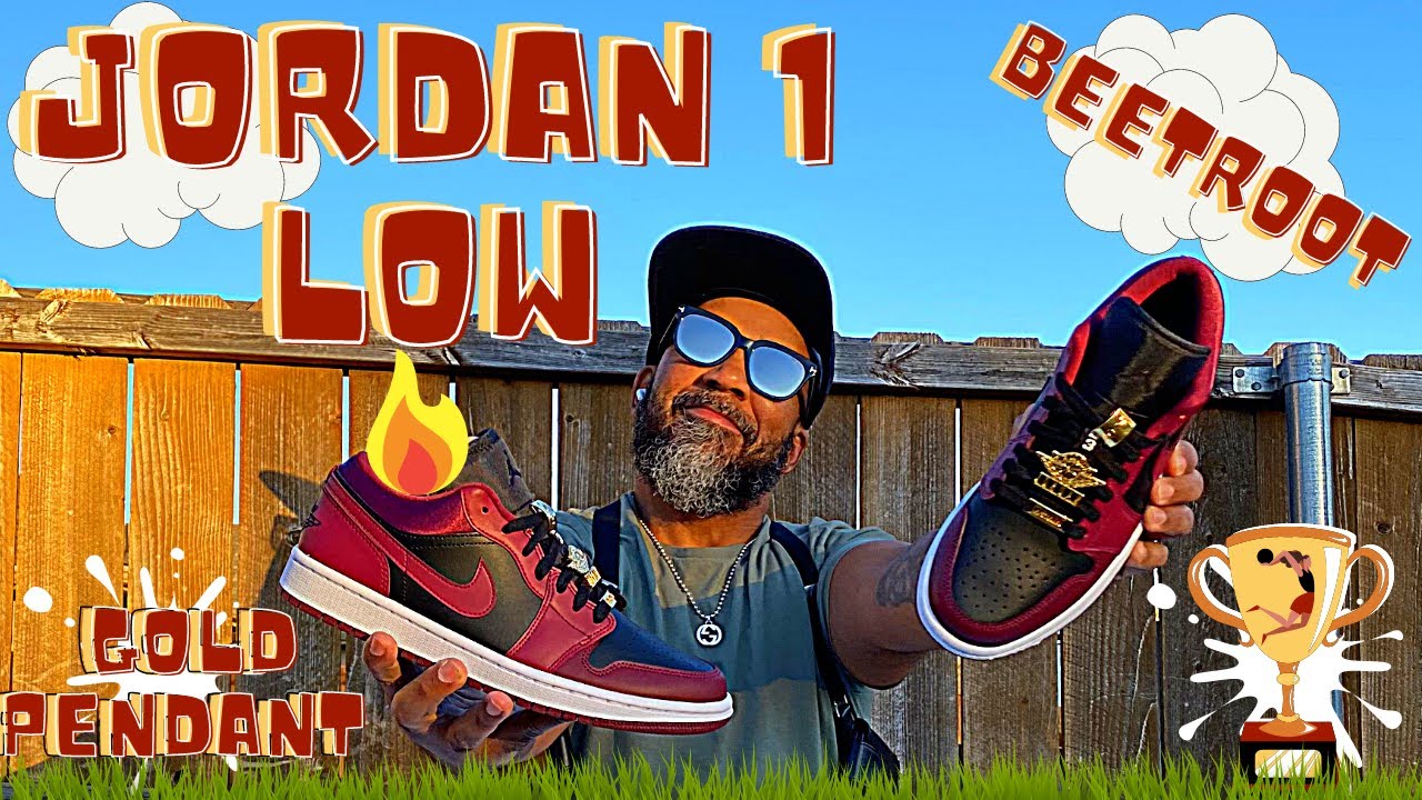 Jordan 1 Low Dark Beetroot (BURGUNDY) WITH GOLD PENDANT 