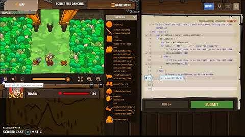 codecombat: backwoods forest - javascript forest fire dancing