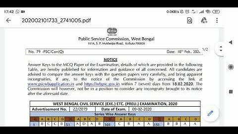 wbcs 2020 official answer key | wbcs 2020 prelim answer key