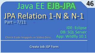 JPA OneToMany | Part 7 - Job Create Form JSP | JavaEE EJB JPA Tutorials #46