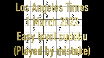 Sudoku solution – Los Angeles Times sudoku 1 March 2022 Easy level