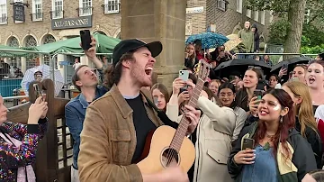 This Is Huge! Hozier playing "Take Me To Church" with the crowd singing along! Busking in Brighton!
