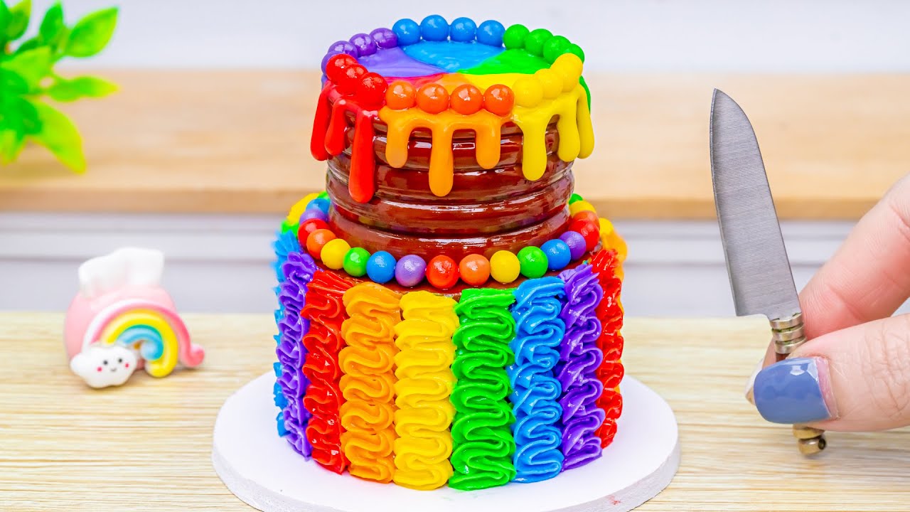 Amazing Mini Rainbow Chocolate Buttercream Drip Cake Decorating 🌈 Tiny ...