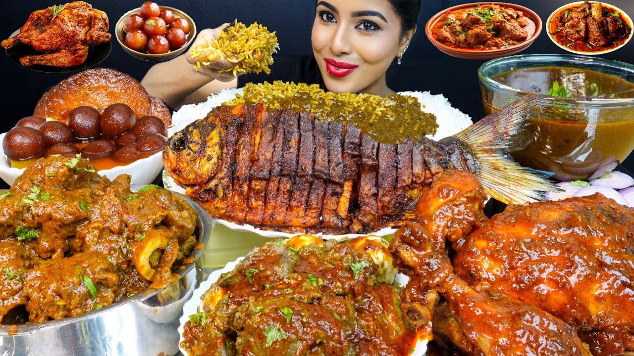 ASMR Eating Spicy Chettinad Mutton Curry,Chicken Curry,Fish Curry,Rice Big Bites ASMR Eating Mukbang