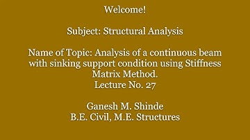 Stiffness Matrix Method- Numerical 2 Analysis of a continuous beam with sinking support condition