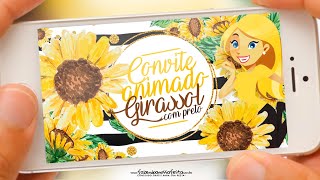 Convite Animado Girassol com Preto e Branco Grátis