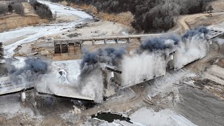 Demolition of County Road 9 Bridge at Rapidan Dam [3 angles of explosion]