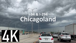 Road Tour Nightmare Drive of Chicago Area - 4K - Storms + Traffic + Construction - Tri-State Tollway