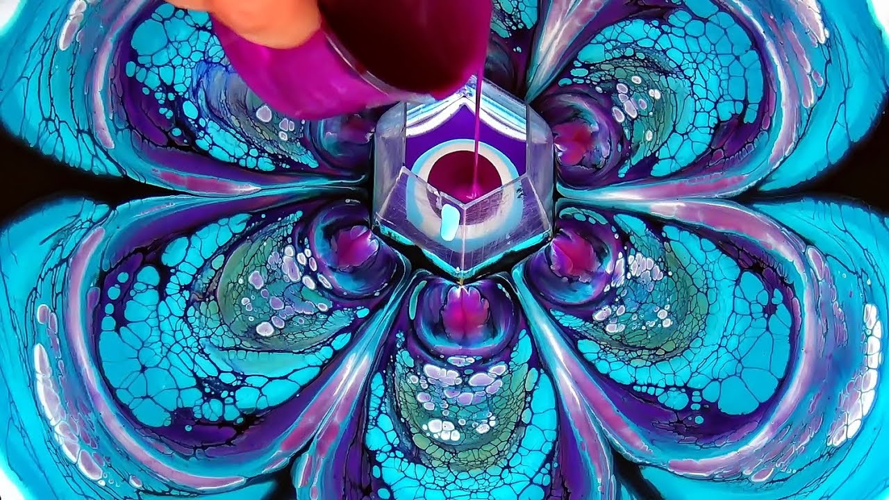 (443) OPEN CUP flower ~ Acrylic pour painting ~ CELLS without silicone ...
