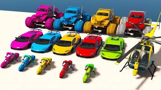 TRANSPORTING PIXAR CARS & FRUITS WITH COLORED & JOHN DEERE vs CLAAS vs TRACTORS - BeamNG.drive