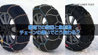 雪道での旋回と急制動テスト　チェーンの違いでどう変わる？【JAFユーザーテスト】