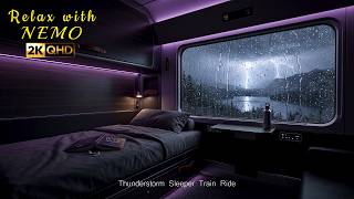Night Train Through a Thunderstorm 🚂 Heavy Rain & Thunder Sounds / Dimly Lit Sleeper Train Ambience