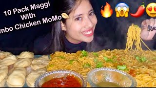 10 PACKS SPICYMAGGI WITH JAMBO CHICKEN MOMOS CHALLENGE| FOOD CHALLENGE| EATING SHOW
