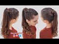 Penteado Lateral com Trança e Rabo de Cavalo Alto | Braid and high Ponytail Hairstyle for Girls 😍🥰