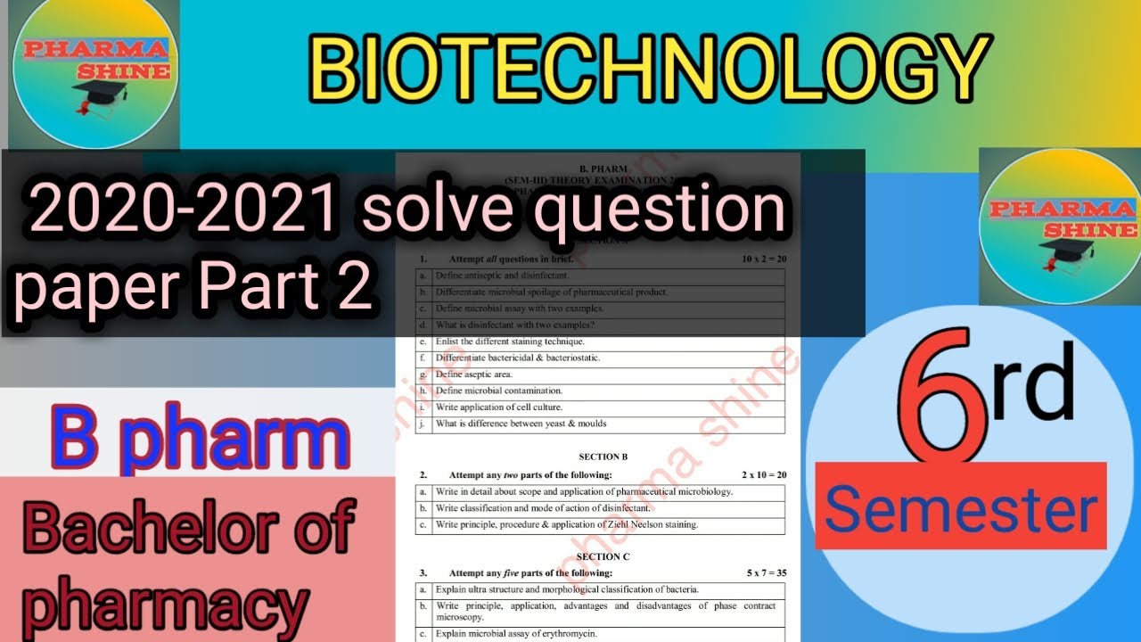 B pharm 6 sem pharmaceutical Biotechnology privious year solved paper ...