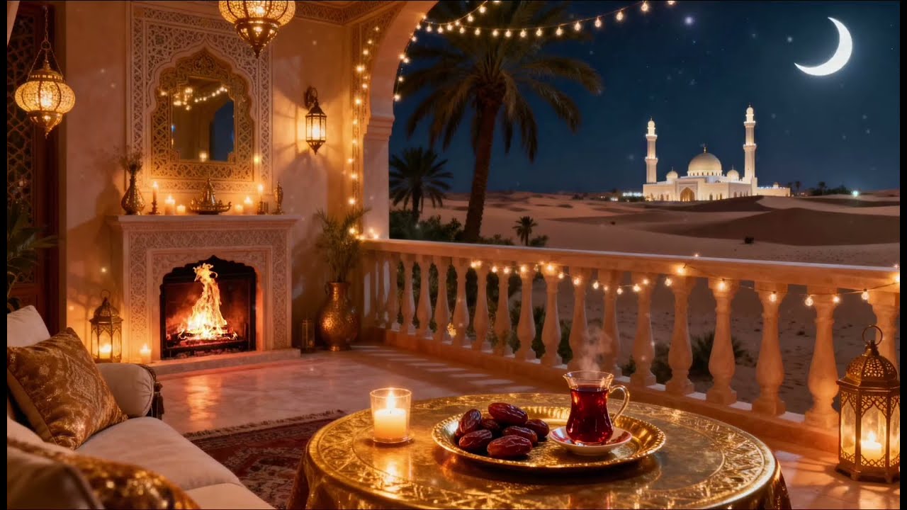 Desert night Ramadan Iftar ambience🌙cozy fire sounds aesthetic background wallpaper