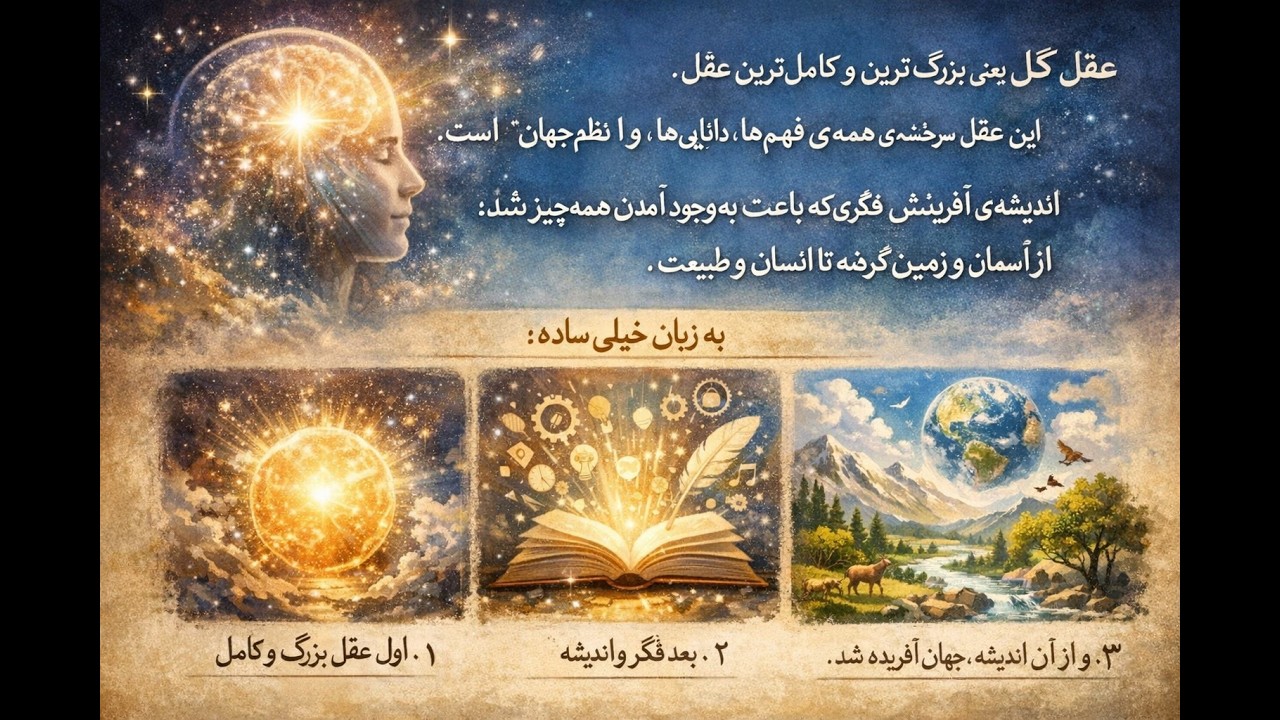 عقل کل  اندیشه آفرینش (یعنی فکری که باعث به‌وجود آمدن همه‌چیز شد؛)