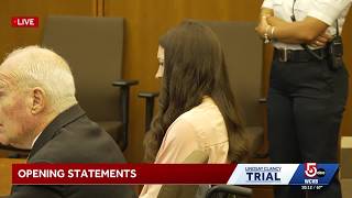 Lindsay Clancy becomes emotional during opening statements