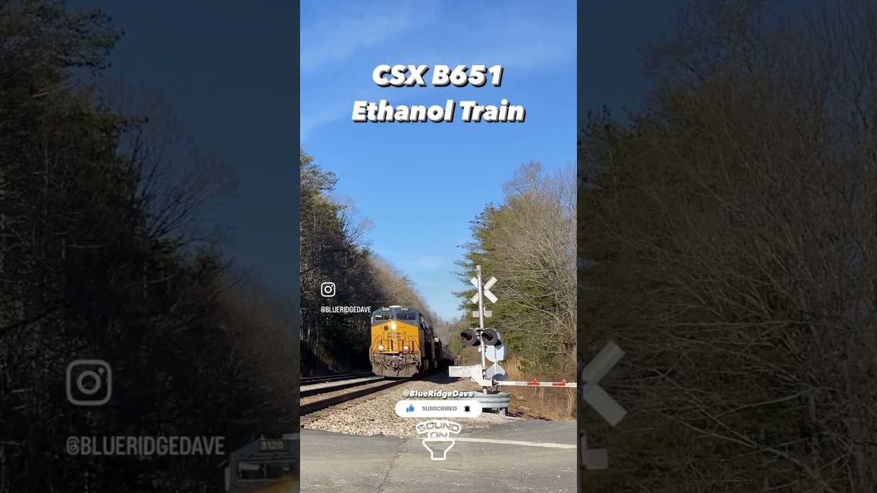 B651 Railing CSX B651 ethanol train his the crossing south of Spruce Pine, NC #train ...