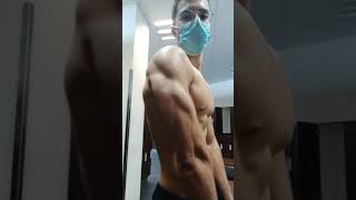 Masked teen locker room muscle flex