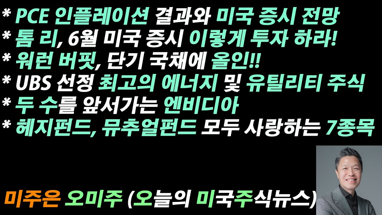 [오늘의 미국주식뉴스] 두 수를 앞서가는 엔비디아 / 톰 리, 6월 미국 증시 이렇게 투자하라 / 워렌버핏 단기국채 올인 / UBS  선정 최고의 에너지 유틸리티 종목
