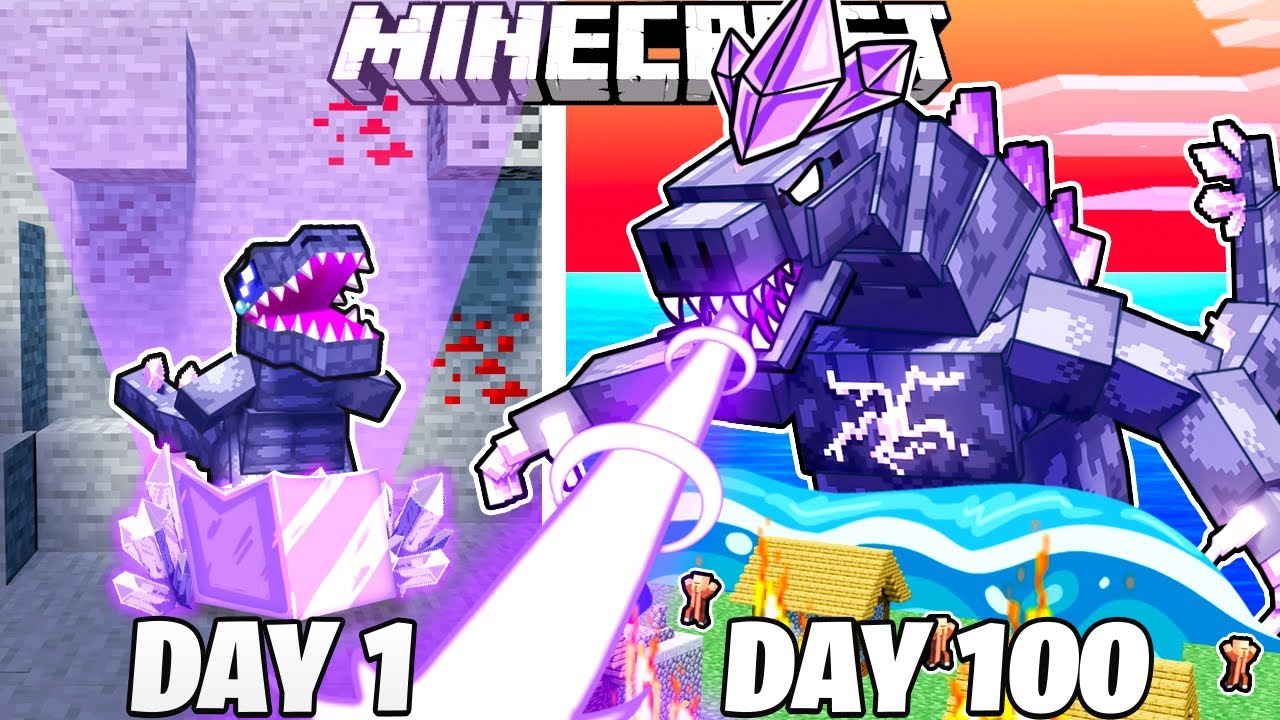 I survived 100 days as a amethyst godzilla in minecraft youtube
