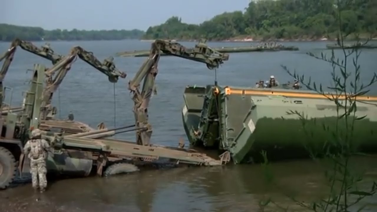 How the U.S. Army Crosses a River with Floating Pontoon Bridges YouTube