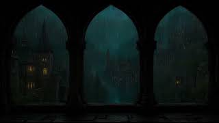Relaxing Rain from Castle Window - Rain Sounds and Thunder - Meditation, Sleeping, Deep Rest Night