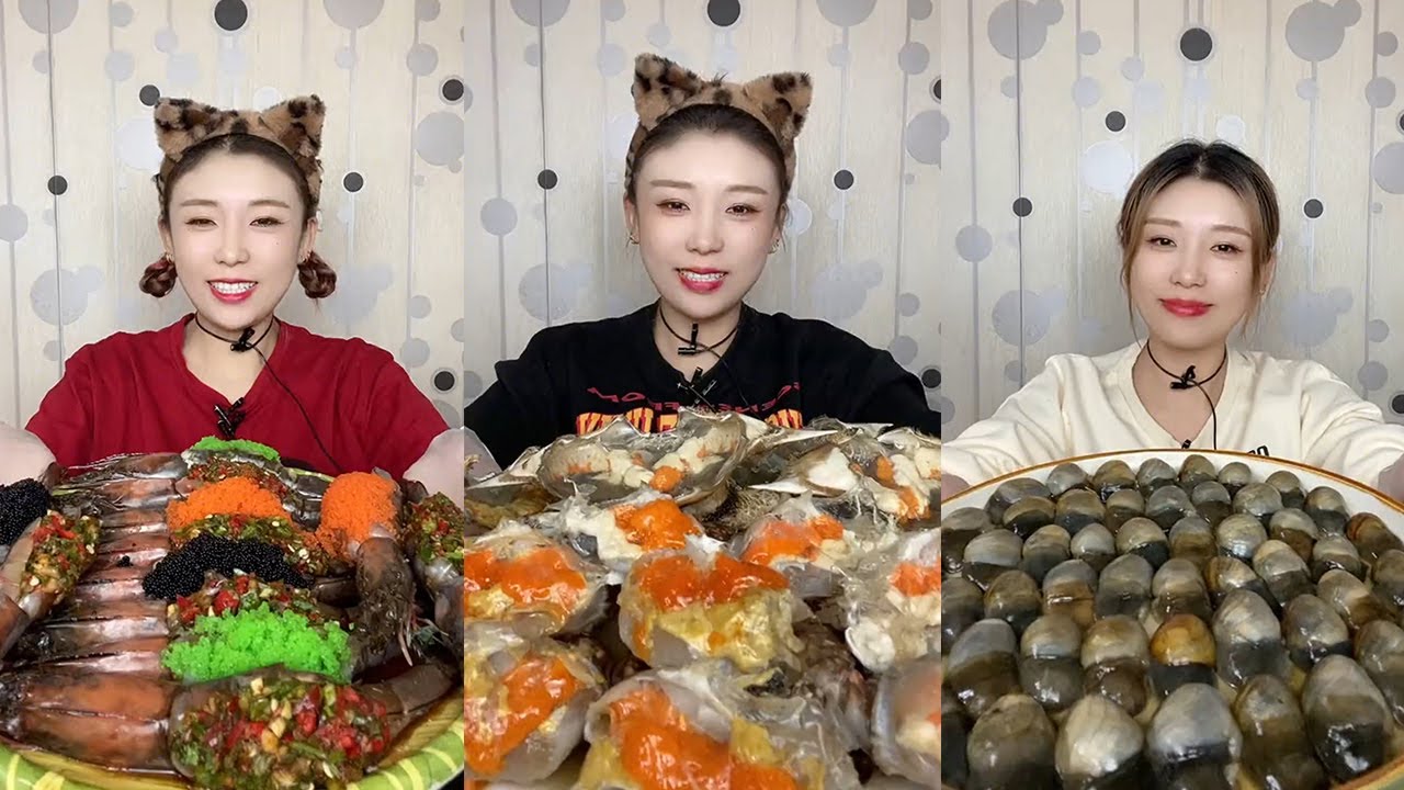 Fish Roe Stuffing 【Mukbang】Fish roe stuffed shrimp + sauce-marinated crab + snail meat🦀🦐🐟 ...