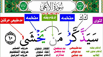 سورة الأعلى جميع أحكام التجويد للمبتدئين بأفضل الطرق الحديثة من(سيذكر من يخشى)الى(وذكر اسم ربه فصلى)