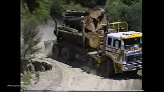 G J Sole, Heli logging, hauling out the Rimu logs early 1990s New Zealand.